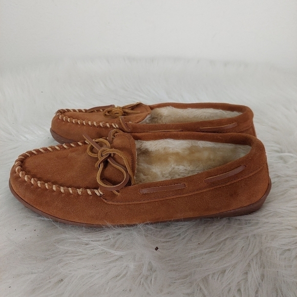 Minnetonka Brown Suede Moccasin Slipper Womens Sz 8 Rubber Sole Shoe 3502 - Picture 6 of 10